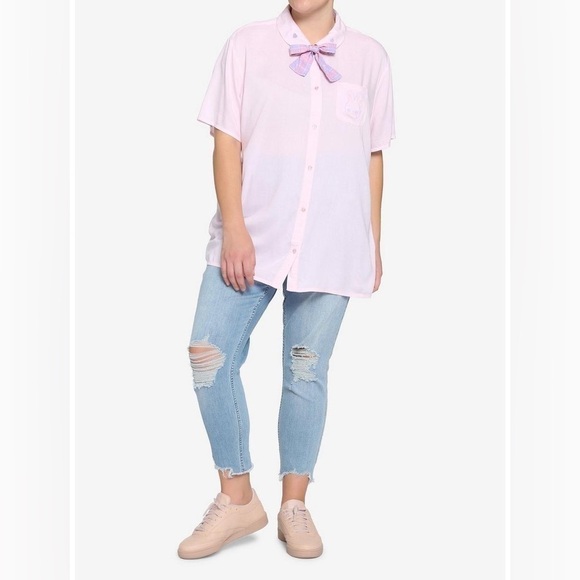 Hot Topic Kawaii Pastel Bunny Bow Girls Woven Button-Up Size Small - Picture 2 of 7